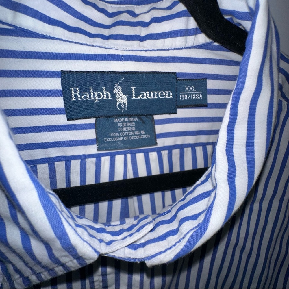 Polo Ralph Lauren RLPC Mens Vintage Blue Striped Dress Shirt XXL Flag Golf Clubs - Picture 2 of 6